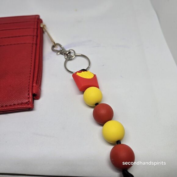 Zip Coin Wallet Zipper Coin Pouch Mini Card Case Lipstick Red. Fry Keychain - Picture 3 of 3